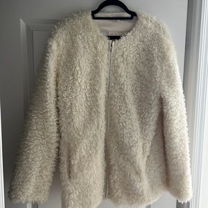 White sherpa zip up jacket